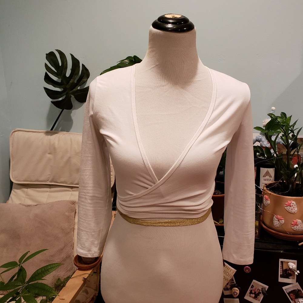 White Wrap Tie Blouse